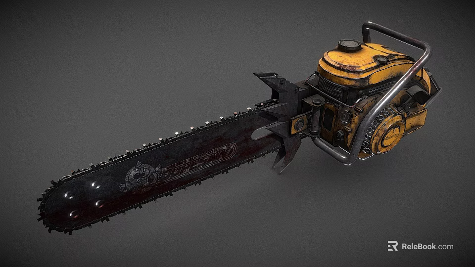Chainsaw Weapon With Yellow Body Black Metal Chain And Mechanical Design 3d model 