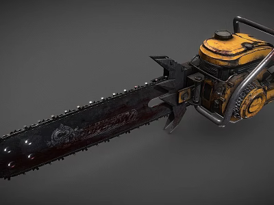 Chainsaw Weapon With Yellow Body Black Metal Chain And Mechanical Design 3d model