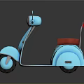 3D Rendered Blue Retro Scooter With Red Seat And Shiny Metallic Finish