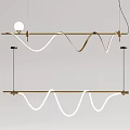 Elegant Modern Golden Chandelier With Wavy Design Horizontal Bar And Spherical Decor