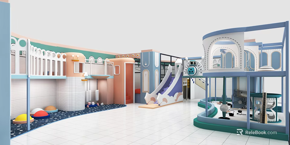 Colorful Indoor Playground With Slide Climbing Frame And Modern Play Equipment For Kids 3d model 