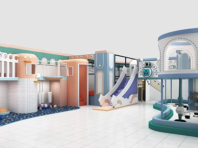 Colorful Indoor Playground With Slide Climbing Frame And Modern Play Equipment For Kids 3d model