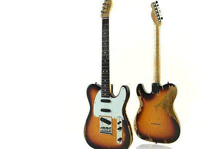 Vintage Electric Guitars With Sunburst Finish Aged Body Wooden Neck And Pickups 3d model