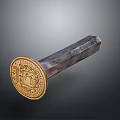 Household Item With Gold Circular Top And Engraved Design On Dark Body