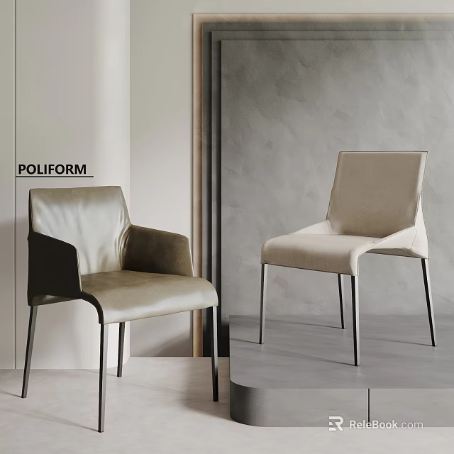 POLIFORM Modern Leather Leisure Chairs With Dark Light Tones And Metal Legs 3d model 