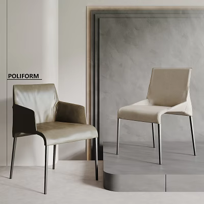 POLIFORM Modern Leather Leisure Chairs With Dark Light Tones And Metal Legs 3d model