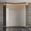 Modern Decorative Screen With Brass Frame Glass Grid And Side Display Cabinets