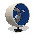 Modern Leisure Chair Spherical Design With Blue Upholstered Seat And Gray Metal Base