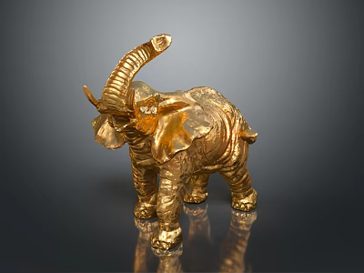Shiny Golden Elephant Figurine Decorative Home Furniture Piece With Smooth Surface And Clear Reflection 3d model