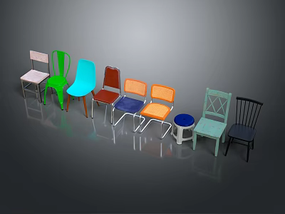 Colorful Assorted Chairs And Small Stool Modern Home Furniture Collection For Decor 3d model