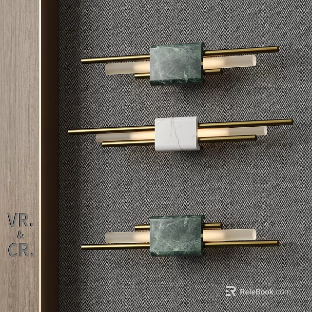 Sleek Modern Wall Lamps With Rectangular Marble Blocks And Gold Metal Rods For Home Decor 3d model 