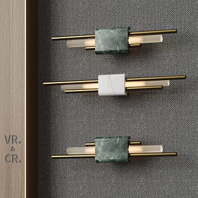 Sleek Modern Wall Lamps With Rectangular Marble Blocks And Gold Metal Rods For Home Decor 3d model