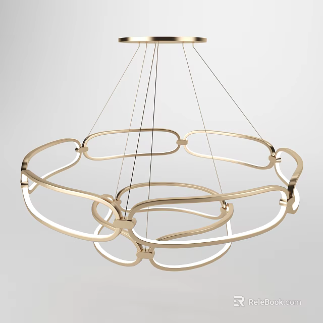 Modern Gold Metal Interconnected Circular Ring Chandelier with Lighting Fixture Design 3d model 