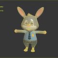Cute 3D Cartoon Rabbit Sculpture with Blue Uniform and Badge Design