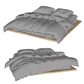 Modern Double Bed With Gray Linen Bedding And Wooden Frame Design