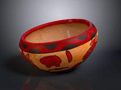 Artistic Hand Painted Tableware Set Featuring Red Rim Orange Body And Black Dots 3d model