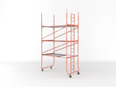Industrial Scaffolding Equipment Orange with Wheels Multiple Platforms and Ladder for Construction 3d model