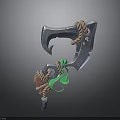 3D Rendered Axe With Rope Wrapping Green Glowing Elements And Detailed Metal Blade