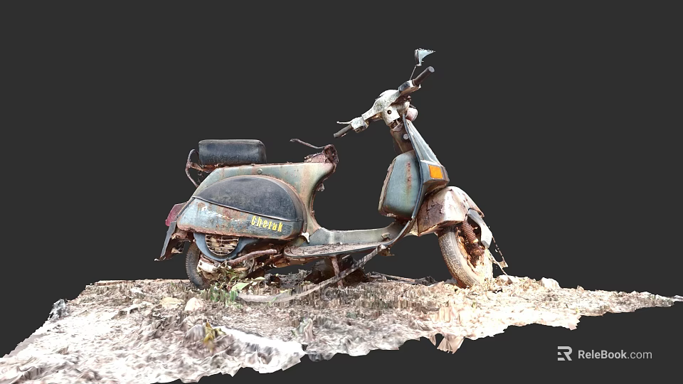 Worn Out Old Bicycle Parked On Snowy Muddy Ground With Black Background 3d model 