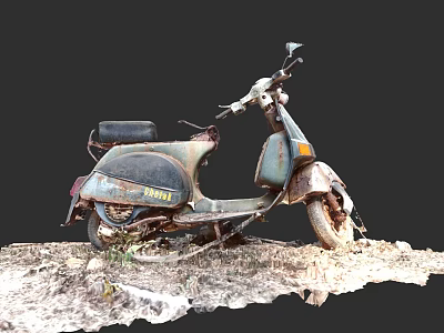 Worn Out Old Bicycle Parked On Snowy Muddy Ground With Black Background 3d model