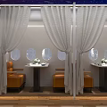Modern Transport Cabin Interior With Orange Seats Starry Sky Ceiling And Wooden Floor