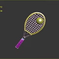 Tennis Racket with Yellow Frame Pink Handle and Green Tennis Ball on Dark Background