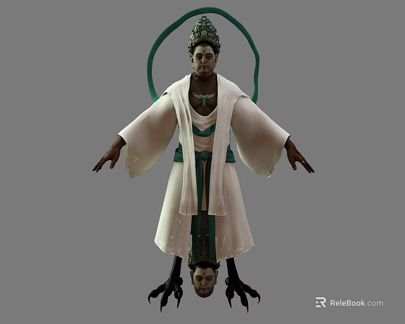 Mythical Game Movie Character In White Robe With Green Headdress And Bird Claw Feet 3d model 