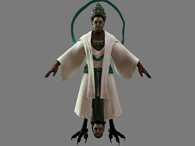 Mythical Game Movie Character In White Robe With Green Headdress And Bird Claw Feet 3d model
