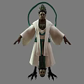 Mythical Game Movie Character In White Robe With Green Headdress And Bird Claw Feet