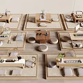 Tea Table and Chair Combination Tea Set Teapot Futon Tatami Cushion 3d model