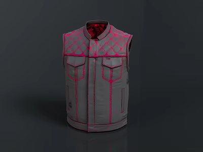 Gray Vest Featuring Pink Checkered Pattern And Decorative Accents On Front 3d model