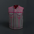 Gray Vest Featuring Pink Checkered Pattern And Decorative Accents On Front