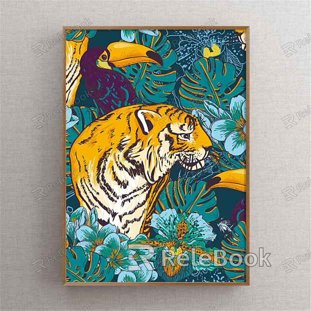 Modern Animal Painting Simple Green Study Animal Tiger Decorative Painting model