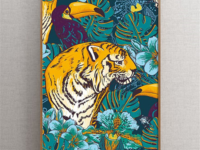 Modern Animal Painting Simple Green Study Animal Tiger Decorative Painting model