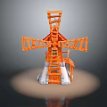 Orange Windmill Sculpture Carving With Rotating Blades And White Base Structure 3d model