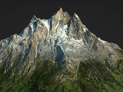 Snowy Mountain Terrain With Towering Peaks Snow Covered Rocks And Green Vegetation 3d model
