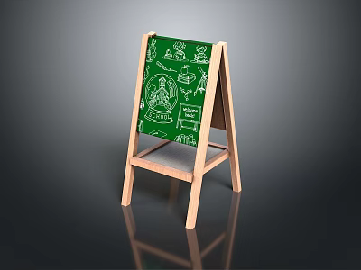 Wooden Easel With Green Drawing Board And Hand Drawn Computer Related Icons 3d model