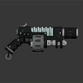 Futuristic Mechanical Weapon With Glowing Blue Light And Spring Mechanism