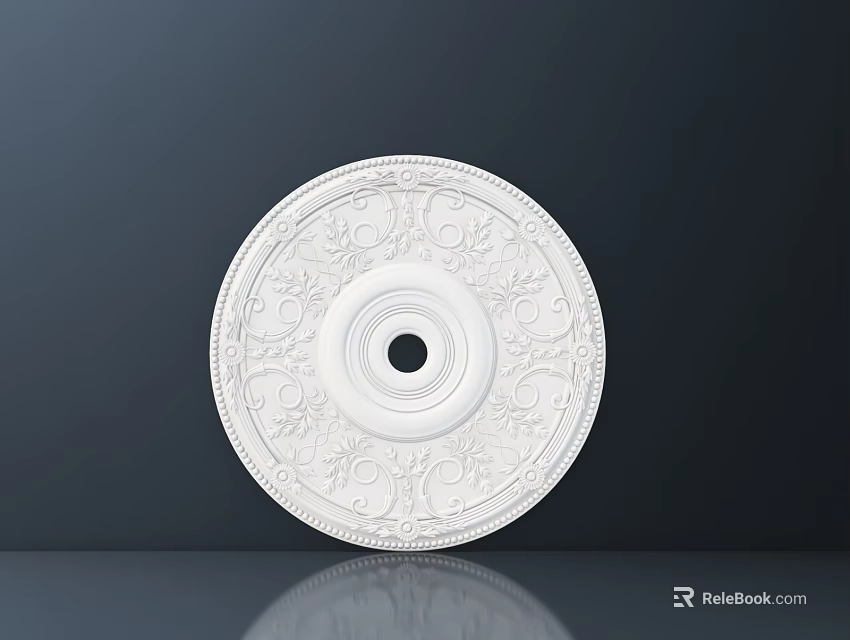 Carved Circular White Decorative Piece with Intricate Ornate Patterns and Central Hole 3d model 