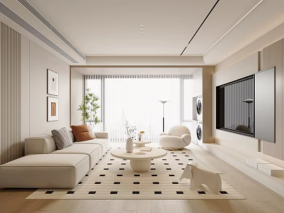 Modern Living Room Interior With Light Sofa Coffee Table TV Wall Area Rug And Plant 3d model