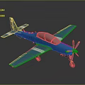 Blue Single Propeller Passenger Plane With Cockpit And White Striped Wings Against Dark Background