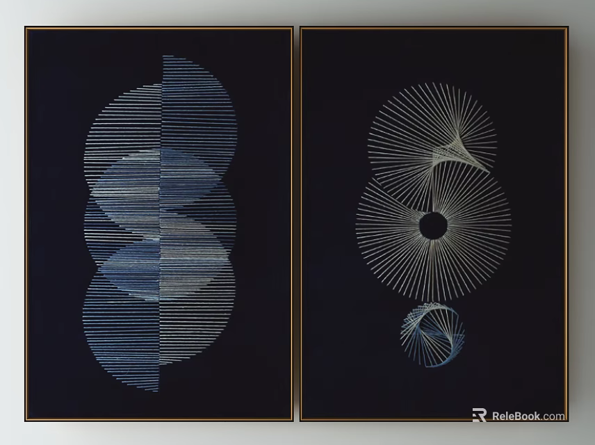 Modern Abstract Decorative Wall Art With Dark Blue Background And Line Patterns 3d model