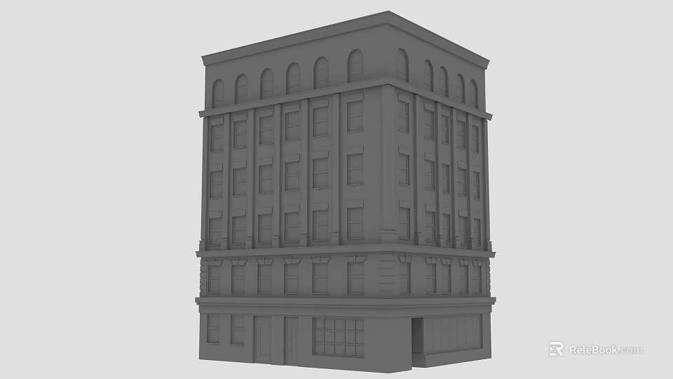 Detailed Vintage Building Model Featuring Multiple Floors and Arched Windows 3d model 