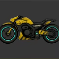 Futuristic Cyberpunk Yellow Motorcycle With Black Seat And Blue Neon Rims