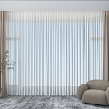 Modern Sheer and Thick Curtains for Living Room Window with Beige Sofa and Green Plant