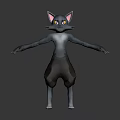 Cartoon Gray Cat Character With Pink Ears Yellow Eyes And Brown Shorts Standing Pose