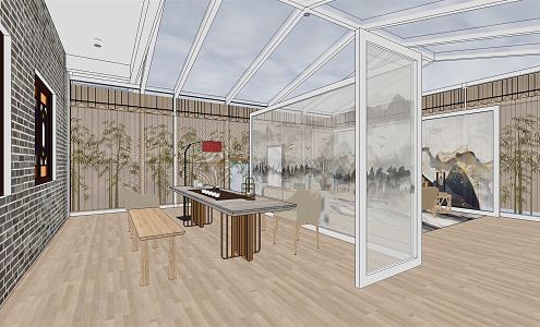 New Chinese Sun Room Roof Garden 3d model