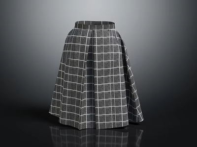 Elegant Gray Plaid Pleated Skirt With Flared Hem And Classic Design For Women 3d model