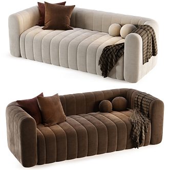 Modern multi-person sofa with armrest in-line pillow towel 3d model