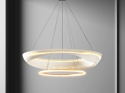 Modern Hanging Chandelier With Circular Layered Design And Illuminated White Rings In Interior Space 3d model